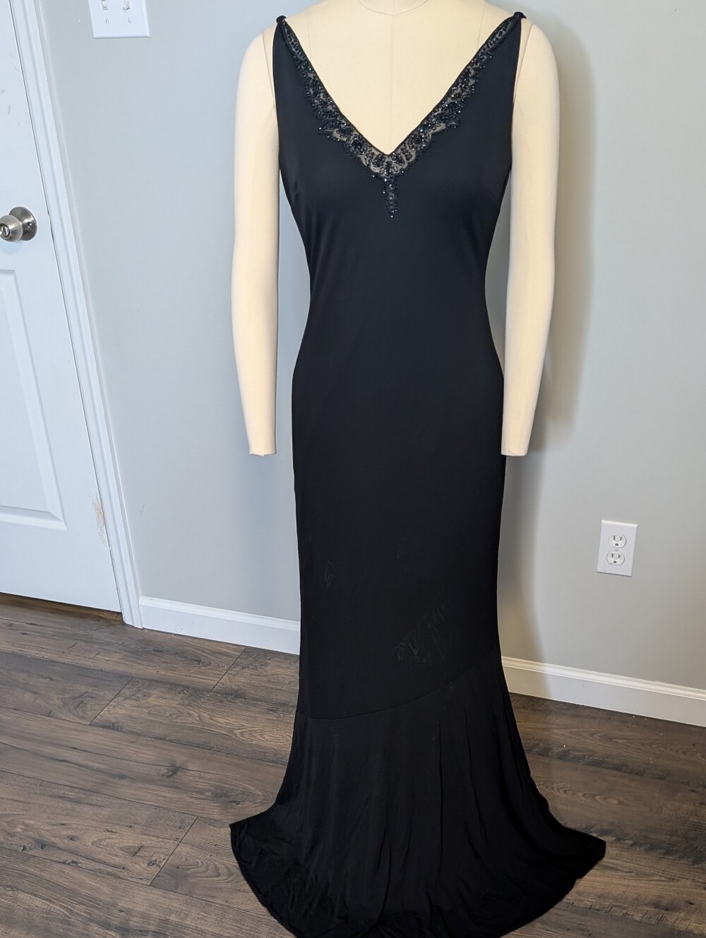 Rimini 90s Whimsigoth Black V-Neck Beaded Maxi Dress Size 6